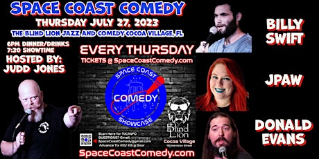 Primaire afbeelding van JULY 27th, The Space Coast Comedy Showcase at The Blind Lion Comedy Club