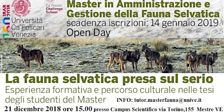 Immagine principale di OPEN DAY Master in Amministrazione e Gestione della Fauna selvatica a.a.2018-19- Università Ca' Foscari Venezia 