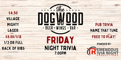 Friday Night Trivia at The Dogwood Bar Calgary  – 7:00pm