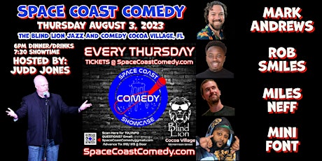 Primaire afbeelding van AUG 3RD, The Space Coast Comedy Showcase at The Blind Lion Comedy Club
