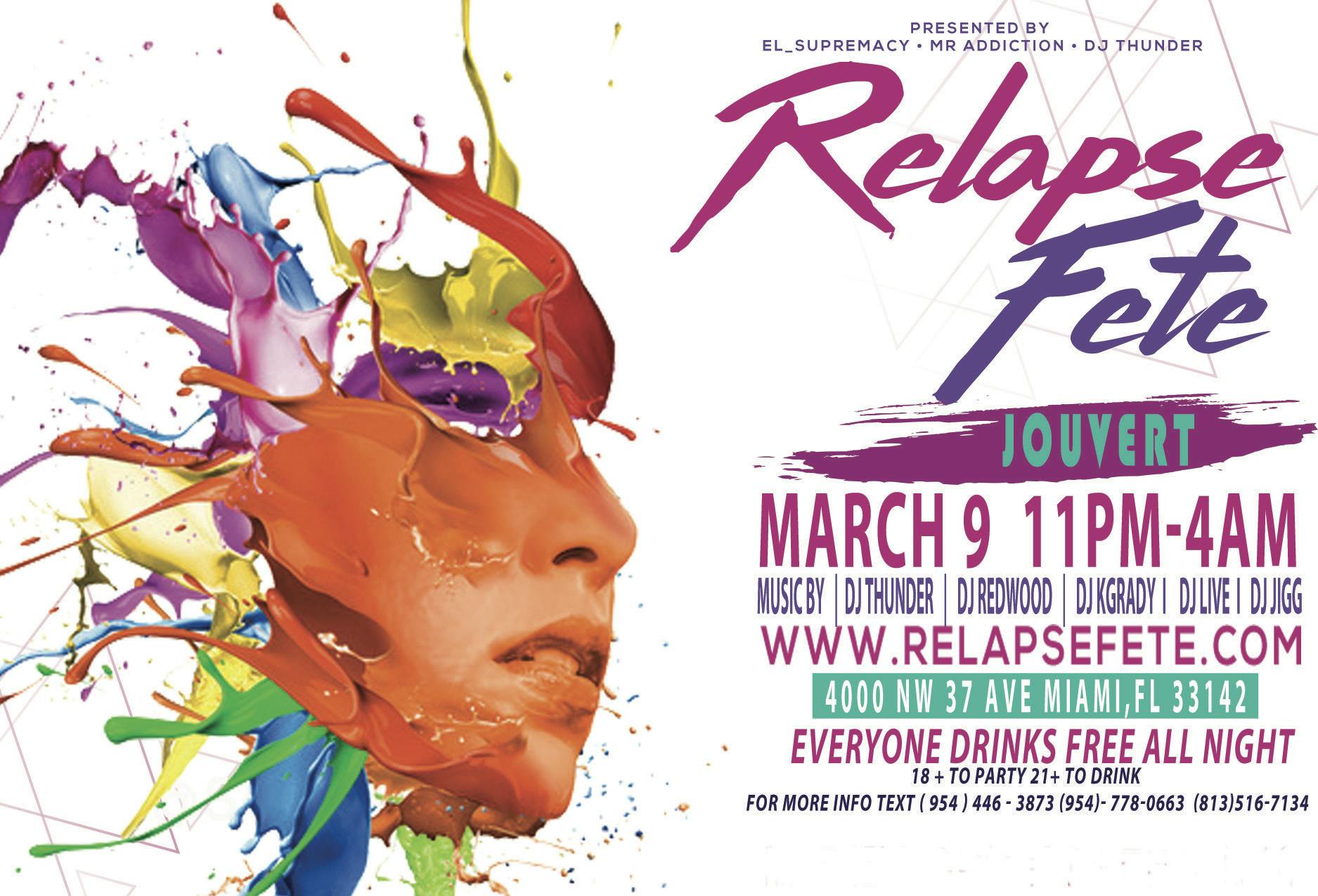 Relapse Fete Paint Party Spring Break In Miami Free Drinks All