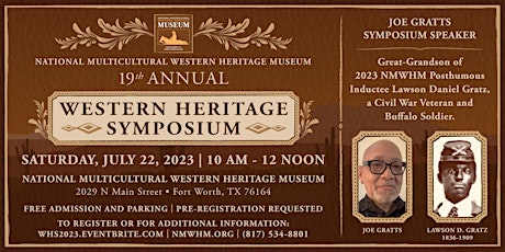 Imagem principal do evento NMWHM 19th Annual Western Heritage Symposium  7/22/2023.  10AM-12 Noon