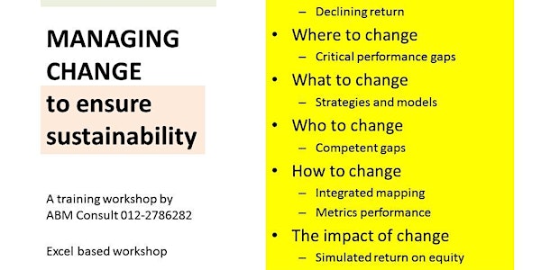 MANAGING CHANGE  for sustainable growth - a 2day course in Petaling Jaya