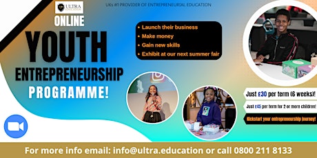 Hauptbild für Online Weekly Youth Entrepreneurship Programme Aug-Sept For 7-18 yr olds