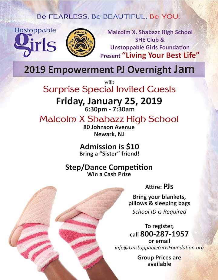 Unstoppable Girls & the SHE Club of Malcolm X Shabazz PJ Overnight Jam image