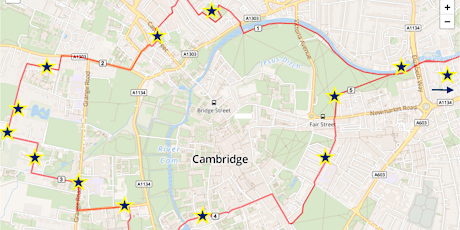 The Cambridge Circuit treasure hunt for cycling, scooters or walking