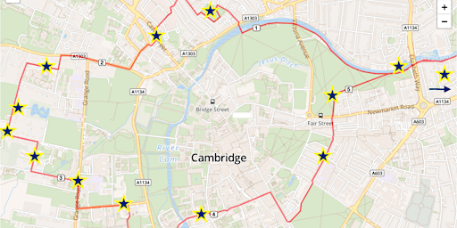 The Cambridge Circuit treasure hunt for cycling, scooters or walking
