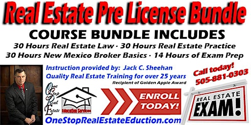 Imagen principal de New Mexico Real Estate Pre-License Bundle Starting September 5"Live Online"