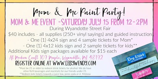 Mom & Me Paint Party - Saturday July 15  from 12-2pm primary image