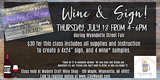 Wine & Sign, Thursday July 13 from 4-6pm primary image