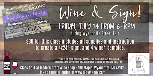 Wine & Sign, Friday July 14 from 6-8pm primary image