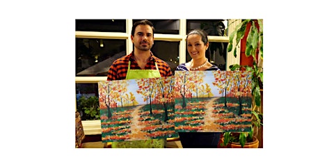 Autumn Path-Glow in the dark on canvas for couples - paint with Marian