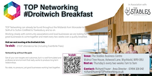 Primaire afbeelding van NEW: TOP Networking Droitwich Breakfast with The Stables Business Centre
