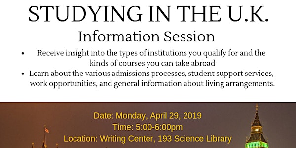 Spring 2019 - Studying in the U.K. Information Session