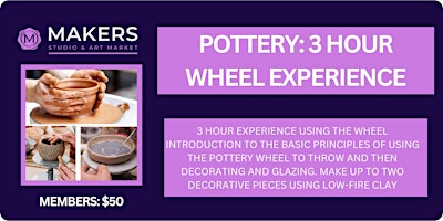 POTTERY: 3 HOUR WHEEL EXPERIENCE primary image