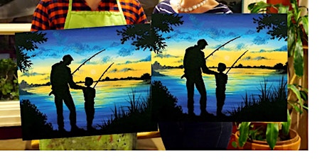 Fishing with Dad-Glow in the dark on canvas for couples - paint with Marian