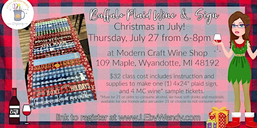 Christmas in July - Plaid Sign Painting Class - Thursday July 27 from 6-8pm primary image