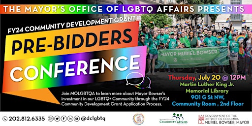 Primaire afbeelding van FY25 LGBTQIA+ Community Development Grant Pre-Bidders Conference