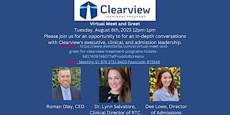 Imagen principal de Virtual Meet and Greet for Clearview Treatment Programs
