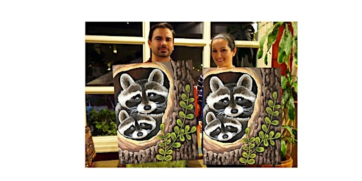 Imagem principal do evento Curious Raccoons-Glow in dark, 3D, Acrylic or Oil-Canvas Painting Class