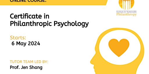 Primaire afbeelding van Certificate in Philanthropic Psychology  (6th May 2024) *SOLD OUT*