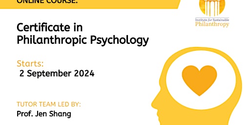 Primaire afbeelding van Certificate in Philanthropic Psychology  (2nd September 2024)