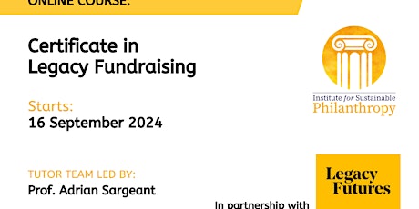 Immagine principale di Certificate in Legacy Fundraising  (16th September 2024) 