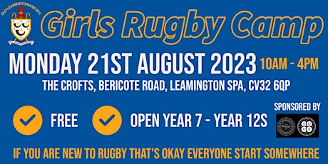 Free girls summer rugby camp Leamington Spa (Year 7 - Year 12s) primary image