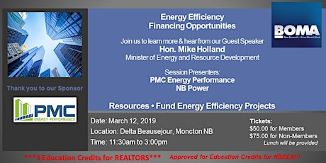 Don't Forget to Register! BOMA NB/PEI- Energy Efficiency Financing Opportunities ***3 Education Credits for REALTORS*** primary image