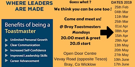 Bray Toastmasters Monday Meeting primary image