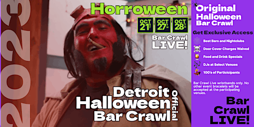 Imagem principal de 2023 Official Halloween Bar Crawl Detroit Biggest Bar Event 3 Dates