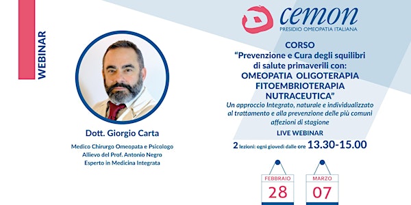 WEBINAR - Dott. Giorgio Carta - PREVENZIONE E CURA DEGLI SQUILIBRI DI SALUT...