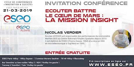 Image principale de Conférence "Ecouter battre le coeur de Mars : La mission Insight" par Nicolas VERDIER