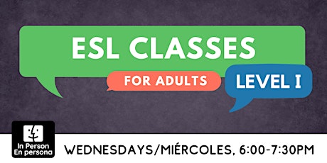 Imagen principal de IN PERSON: ESL Level I (Evening Session)