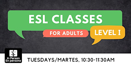 Primaire afbeelding van IN PERSON: ESL Level I (Morning session)