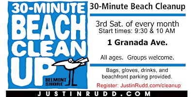 30-Minute Beach Cleanup, monthly on 3rd Sat. | JustinRudd.com/cleanup primary image