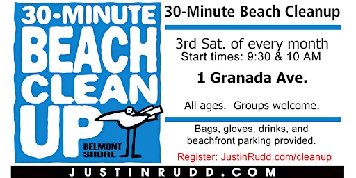 30-Minute Beach Cleanup, monthly on 3rd Sat. | JustinRudd.com/cleanup primary image