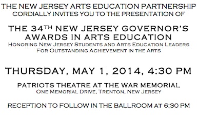 34th New Jersey Governor's Awards in Arts Education primary image