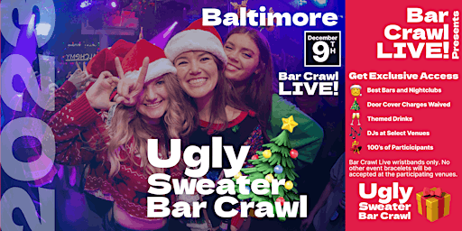 Primaire afbeelding van 2023 Official Ugly Sweater Bar Crawl Baltimore Christmas Pub Crawl