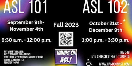 Primaire afbeelding van ASL 101 & 102 Classes  - Fall 2023
