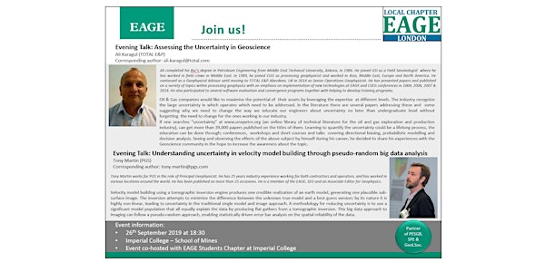 EAGE London EVENING TALK. Talk 1: Assessing the Uncertainty in Geoscience &...