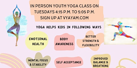 Image principale de Youth Yoga in person group classes at VYAYAM