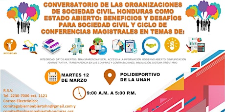 Imagen principal de Día de Sociedad Civil. Conversatorio de las Organizaciones de Sociedad Civil. Honduras como Estado Abierto: Beneficios y Desafíos para sociedad civil y Ciclo de Conferencias Magistrales. 