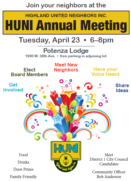 Highland United Neighbors Inc (HUNI) Annual Meeting and Pot Luck Dinner