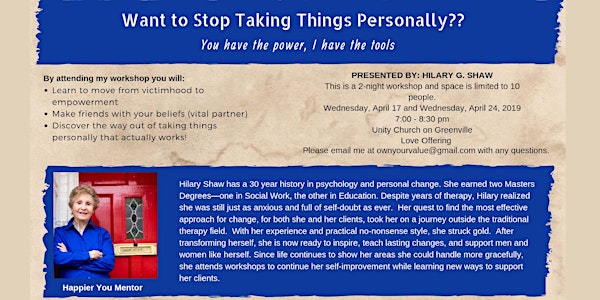 RESCHEDULED!Want to Stop Taking Things Personally??