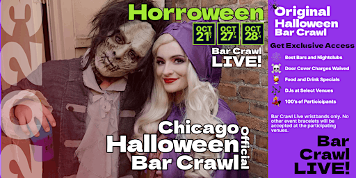 Imagem principal do evento 2023 Official Halloween Bar Crawl Chicago's Biggest Bar Event 3 Dates