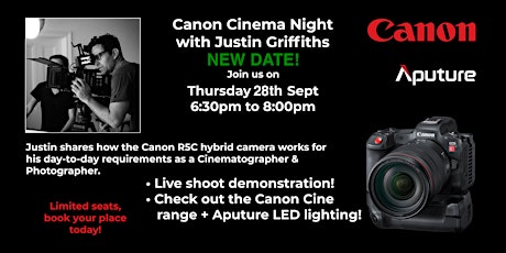 POSTPONED: Canon Cinema Night with Justin Griffiths primary image