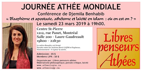 Journée Athée Mondiale avec Djemila Benhabib primary image