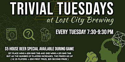 Primaire afbeelding van Trivial Tuesdays at Lost City Brewing