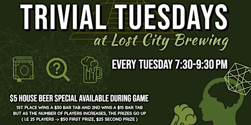 Primaire afbeelding van Trivial Tuesdays at Lost City Brewing